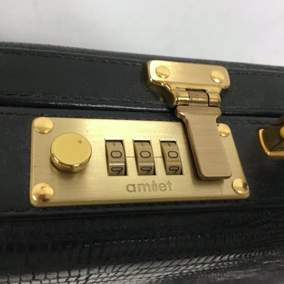 Amniet crocodile belly leather black briefcase attache case New Opus - Picture 10 of 16